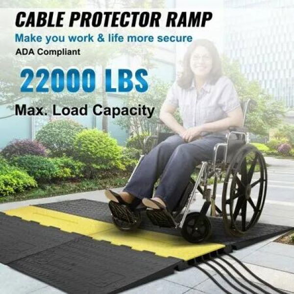 Rubber Cable Protector Ramp 5 Channel 10000 kg/axle Capacity Heavy Duty Wire Cover Ramp Hose Cord Ramp Driveway Traffic Speed Bump with Flip-Open Top Cover