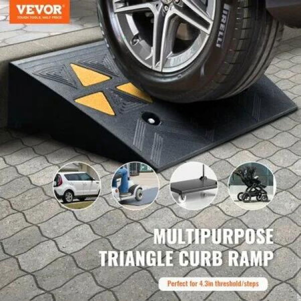 Rubber Curb Ramp 2 Pack 11 cm Rise Height Heavy-Duty 15 tons Load Capacity Threshold Ramps Driveway Ramps with Stable Grid Structure