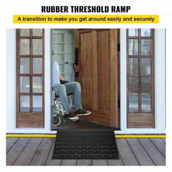 Rubber Threshold Ramp 7.62cm Rise Threshold Ramp Doorway 3 Channels Cord Cover Rubber Solid Threshold Ramp Rubber Angled Entry Rated 997.9kg Load Capacity