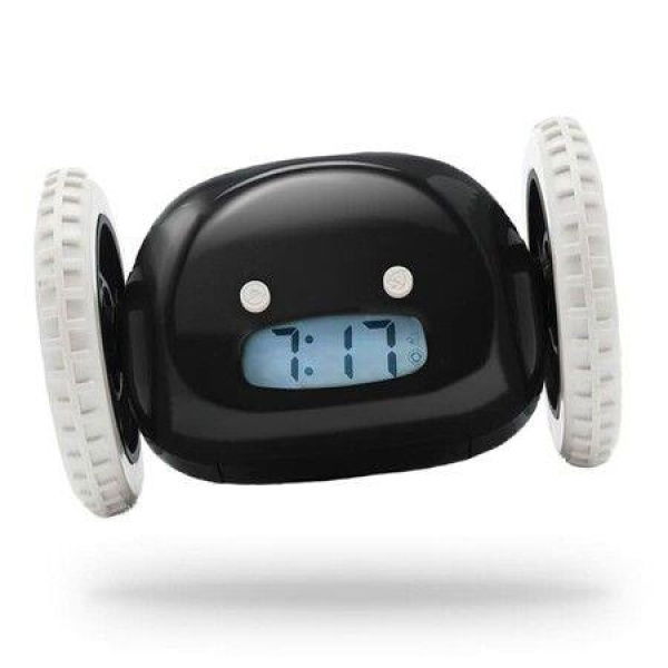 Runaway Alarm Clock On Wheels (Authentic) Extra Loud For Heavy Sleeper Funny Rolling Jumping (Black)