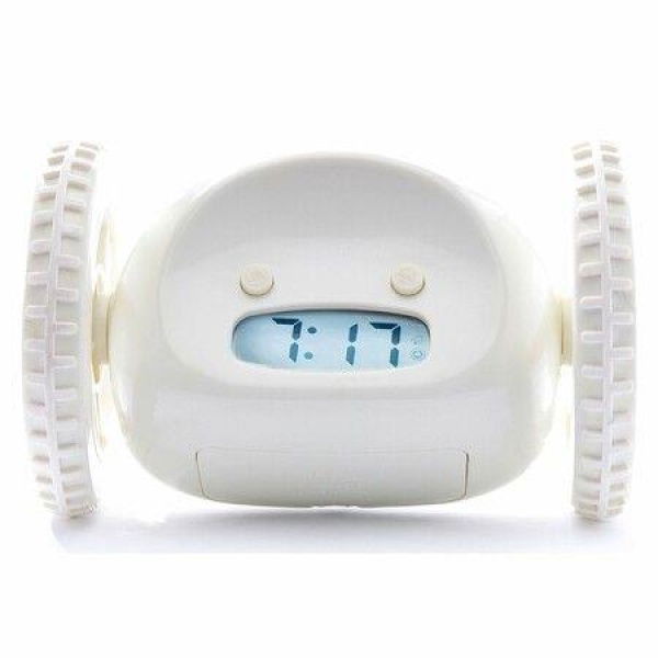 Runaway Alarm Clock On Wheels (Authentic) Extra Loud For Heavy Sleepers Funny Rolling Jumping (White)