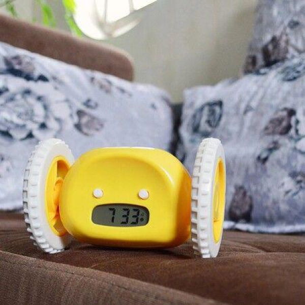 Running Away Running Rolling Alarm Clock On Wheels Digital Clock (Yellow)