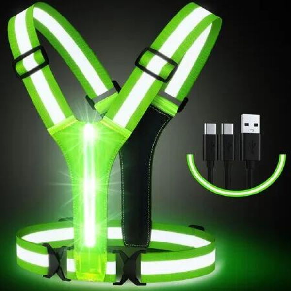Running Vest Reflective LED Rechargeable Night Safety Gear High Visibility Adjustable Lights Armband Walkers Runners Men Women