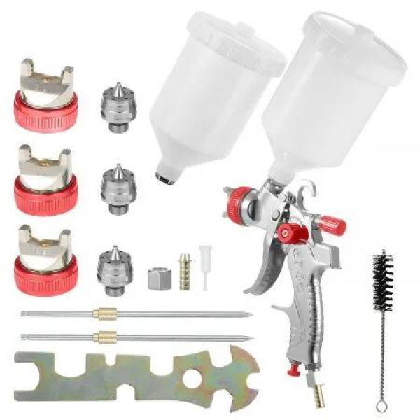 RYNOMATE Gravity Feed Air Spray Paint Gun Kit with 3 Nozzle (Red) RNM-PSG-100-SK