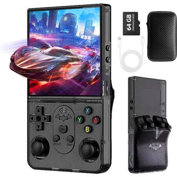 S600 Retro Gaming Console,Handheld Console 4.0 Inch Screen Linux System with 64G TF Card,Support 10+ Simulators,Rechargeable Portable Game Console (Black)