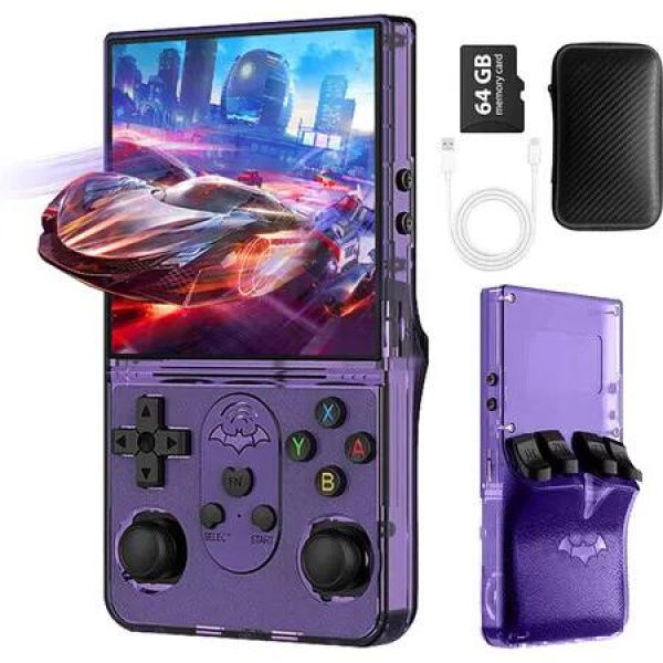S600 Retro Gaming Console,Handheld Console 4.0 Inch Screen Linux System with 64G TF Card,Support 10+ Simulators,Rechargeable Portable Game Console (Purple)