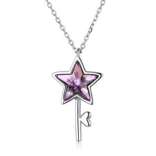 S925 Five-Pointed Star Necklace Purple/Platinum Plated.