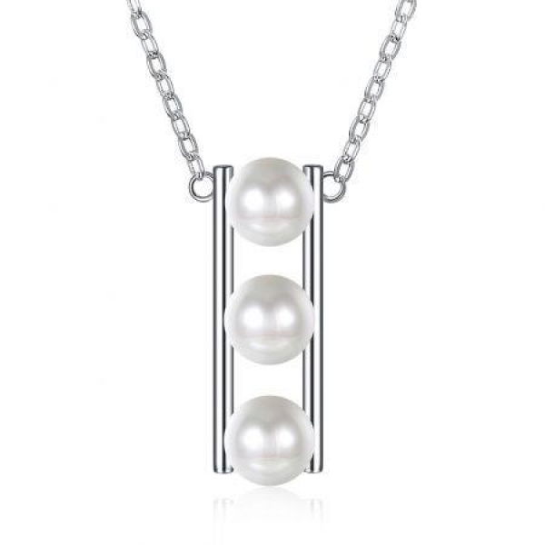 S925 Sterling Silver Necklace With 3 Pearl Pendants