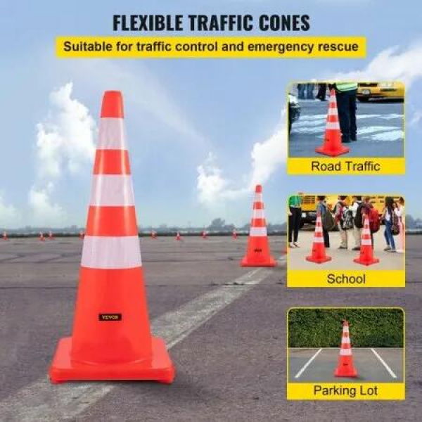 Safety Cones 6' x 36' Traffic Cones PVC Orange Construction Cones Reflective Collars Traffic Cones with Weighted Base Used for Driveway Road Parking