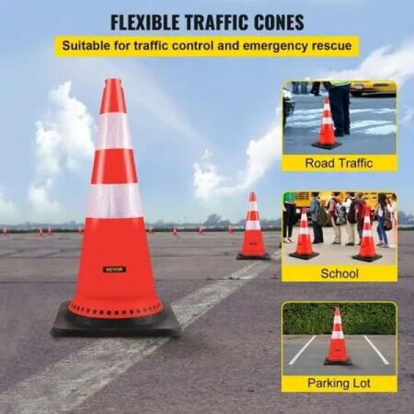 Safety Cones 8 x 30' Traffic Cones PVC Orange Construction Cones Reflective Collars Traffic Cones with Black Weighted Base Used for Driveway Road