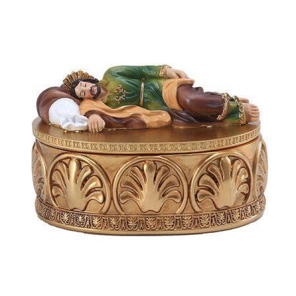 Saint Joseph Statue Religious Decoration Box Catholic Gifts Rosary Box Used To Store Rosary Beads Souvenir Coins Ring (12x8x7.5cm)