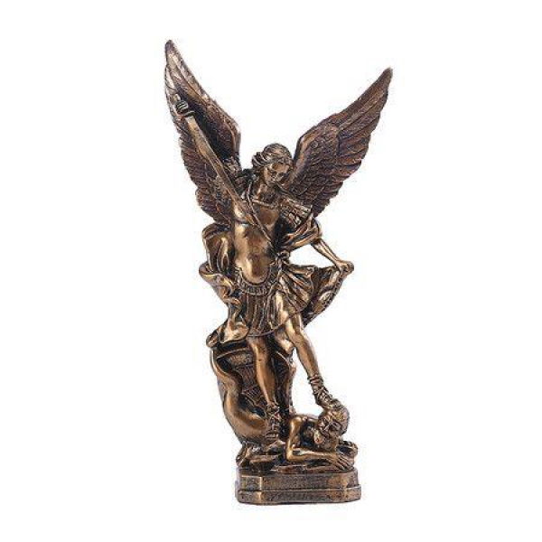 Saint Michael The Archangel Resin Demon Statue Religious Catholic Peace Justice Home Office Ornament Collectible Gift (31.5X16X7.6CM)