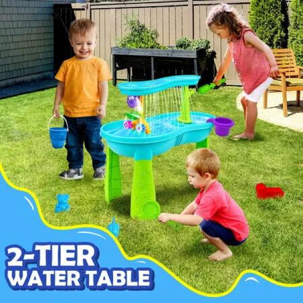 Sand Water Table Play Ground Waterfall Pool Toys Sandpit Educational Beach Backyard Outdoor Summer Activity Centre Kids Playset 2 Tier Sensory Station