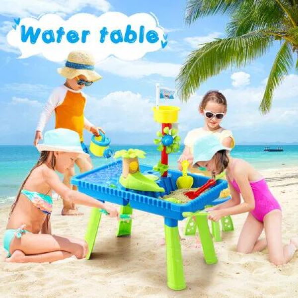 Sand Water Table Sandpit Play Ground Activity Centre Playset Beach Toys Pretend Set for Outdoor Swimming Pool with Chair