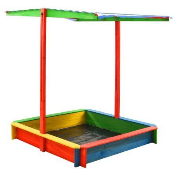 Sandbox With Adjustable Roof Fir Wood Multicolour UV50