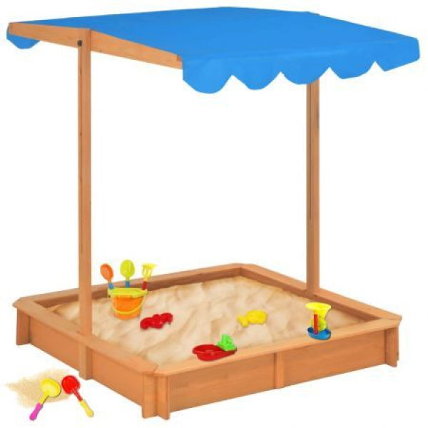 Sandbox With Adjustable Roof Wood Blue UV50