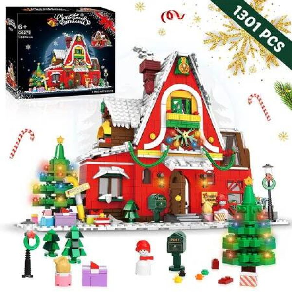 Santa Christmas Gingerbread House Building Block Kit, 1301 PCS Christmas Playset Building Toy Set for Kids 6 to 12 Years Old