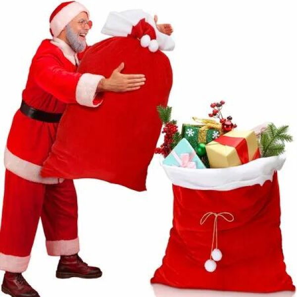 Santa Claus Velvet Christmas Bags 50*70CM,Large Santa Gift Bag with Drawstring,Bags for Christmas Gifts,Toys,Holiday Party Supplies