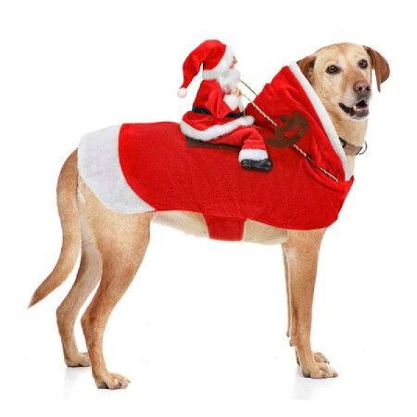 Santa Dog Costume Christmas Pet Clothes Santa Claus Riding Pet Cosplay Costumes Party Dressing up Dogs Cats Outfit for Small Medium Large Dogs Cats Size:2XL (Neck:20.4-25.6 Chest:24-32.3)