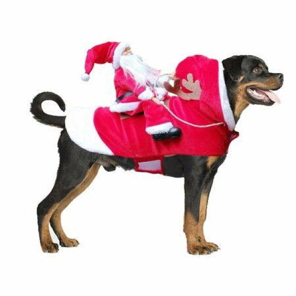 Santa Dog Costume Christmas Pet Clothes Santa Claus Riding Pet Cosplay Costumes Party Dressing up Dogs Cats Outfit for Small Medium Large Dogs Cats Size:L (Neck:14.2-17.7 Chest:20-25.2)