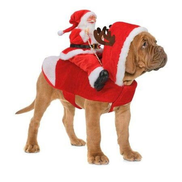 Santa Dog Costume Christmas Pet Clothes Santa Claus Riding Pet Cosplay Costumes Party Dressing up Dogs Cats Outfit for Small Medium Large Dogs Cats Size:M (Neck:11.8-15 Chest:18.1-22.4)