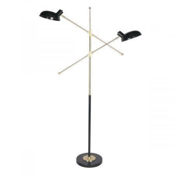 Sarantino Adjustable Arm Floor Lamp With 2 Lights - Black & Gold Finish