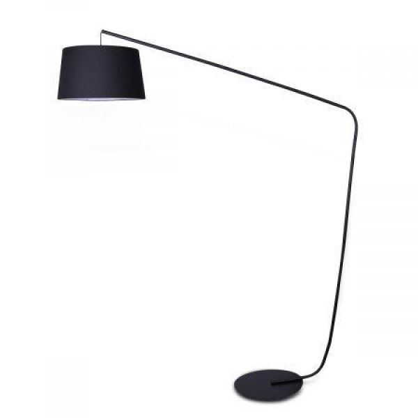 Sarantino Metal Arc Floor Lamp In Black Finish With Linen Taper Shade