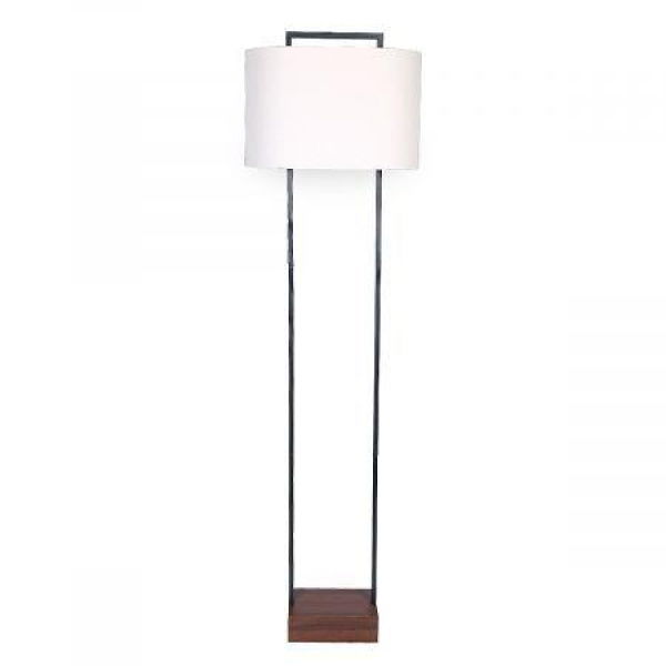 Sarantino Wood Floor Lamp In Cherry Base & Black Finish Body.