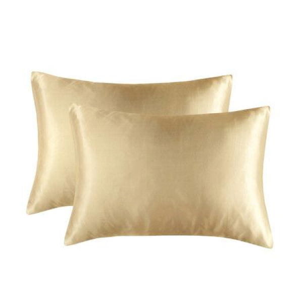 Satin Pillowcase Set Of 2 Silk Pillowcases For Hair And Skin Satin Pillow Covers 2 Pack With Envelope Closure (51*66cm Champagne)