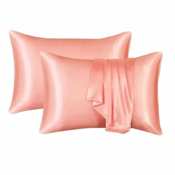 Satin Pillowcase Set of 2 Silk Pillow Cases for Hair and Skin Satin Pillow Covers 2 Pack with Envelope Closure (51*66cm CORAL Orange)