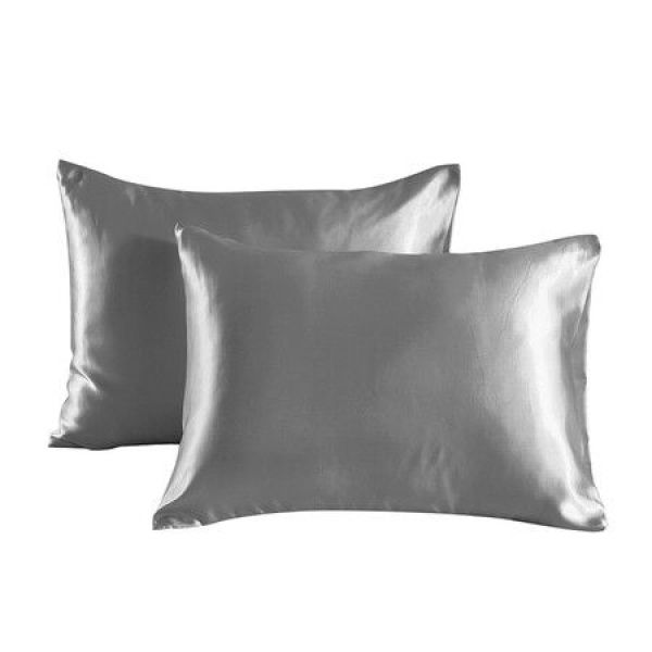 Satin Pillowcase Set Of 2 Silk Pillowcases For Hair And Skin Satin Pillow Covers 2 Pack With Envelope Closure (51*66cm Dark Grey)