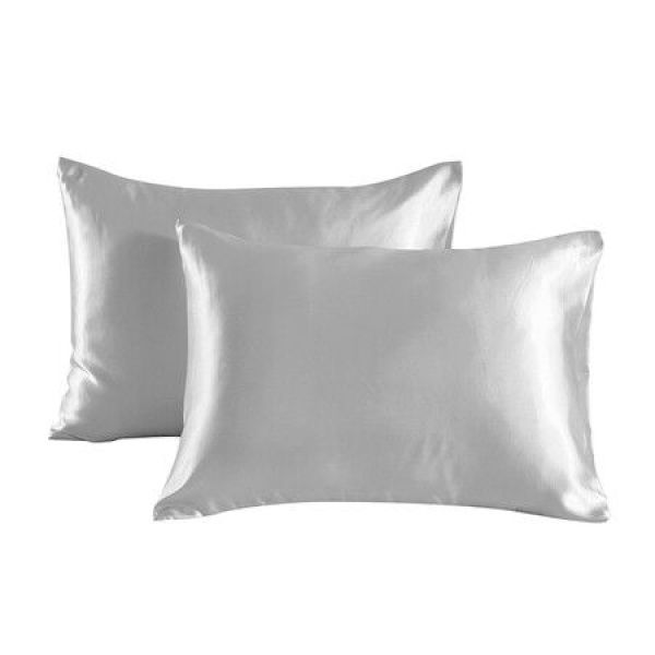 Satin Pillowcase Set Of 2 Silk Pillowcases For Hair And Skin Satin Pillow Covers 2 Pack With Envelope Closure (51*66cm Light Grey)