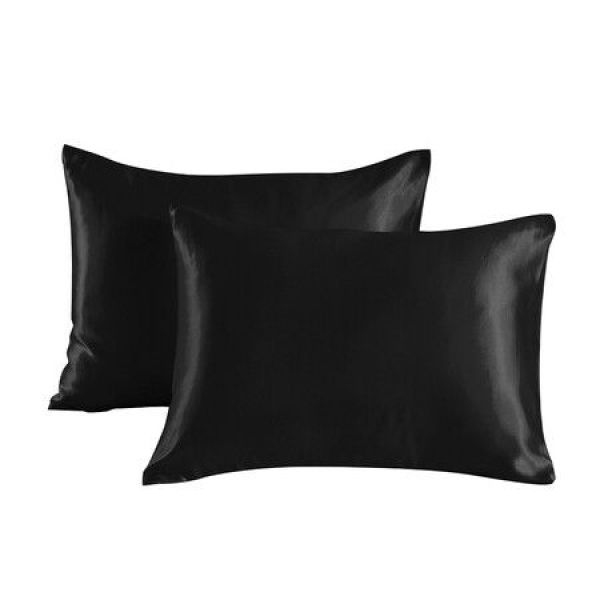 Satin Pillowcase Set Of 2 Silk Pillowcases For Hair And Skin Satin Pillow Covers 2 Pack With Envelope Closure (51*76cm Black)