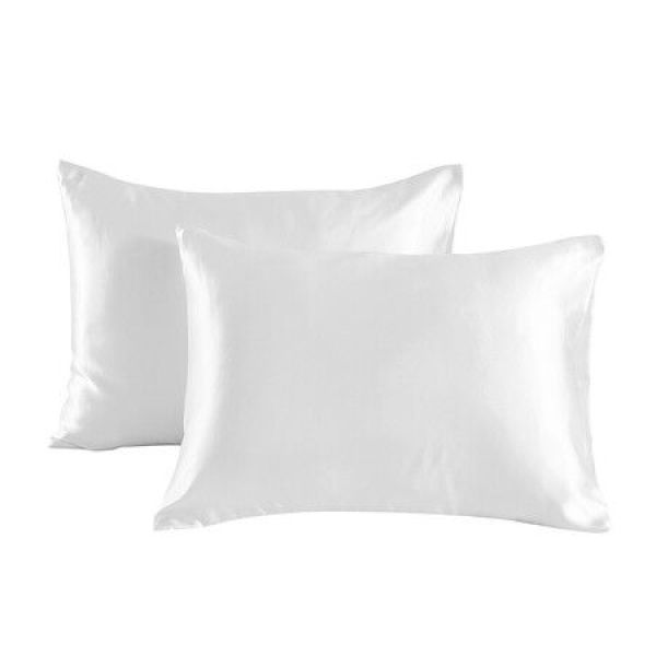 Satin Pillowcase Set Of 2 Silk Pillowcases For Hair And Skin Satin Pillow Covers 2 Pack With Envelope Closure (51*76cm White)