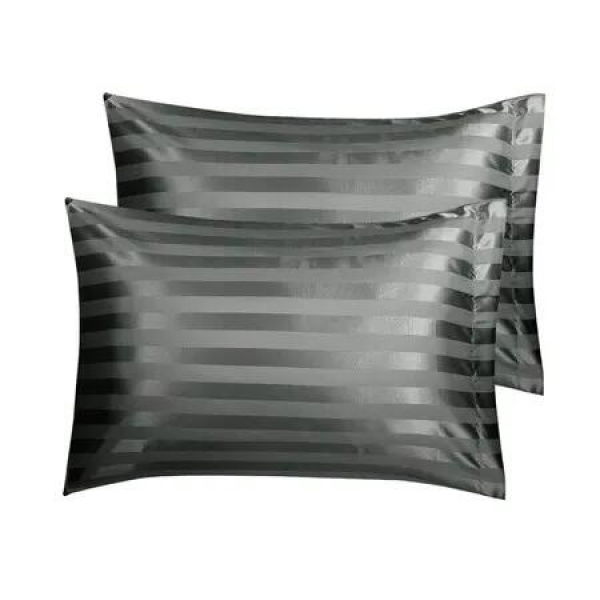 Satin Pillowcase Set of 2 Silk Pillow Cases For Hair and Skin Striped Rectangular Pillowcase 2 Pack with Envelope Closure (51*66cm Dark Grey)