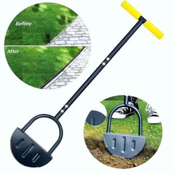 Sawtooth Cutting Lawn Tool, Half Moon Grass Trimmer with T-Grip, Long Handle Step Edge