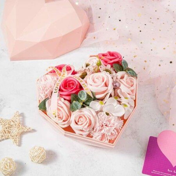 Scented Soap Rose In Heart-Shaped Box For Her. Ideal For Birthday Valentines Mothers Day. Perfect For Girlfriend Mom Wife Women.