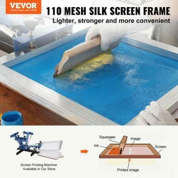 Screen Printing Kit, 2 Pieces Aluminum Silk Screen Printing Frames20.3 x 25.4/25.4 x 35.6cm 110 Count Mesh, 2 Tapes and Screen Printing Squeegees and Transparency Films for T-shirts DIY