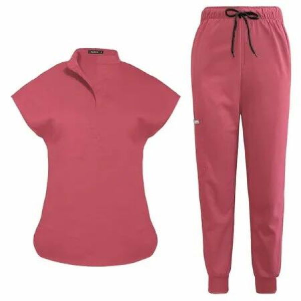 Scrubs Set for Women Nurse Uniform Jogger Suit Stretch Top & Pants with Multi Pocket for Nurse Esthetician Workwear (Coral,Size:Small)