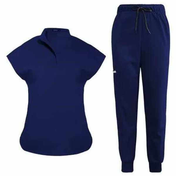 Scrubs Set for Women Nurse Uniform Jogger Suit Stretch Top & Pants with Multi Pocket for Nurse Esthetician Workwear (Dark Blue,Size:Large)