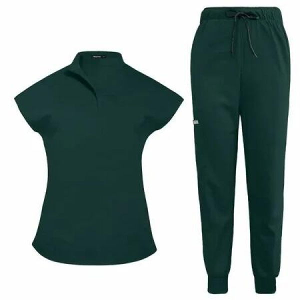 Scrubs Set for Women Nurse Uniform Jogger Suit Stretch Top & Pants with Multi Pocket for Nurse Esthetician Workwear (Green,Size:Large)