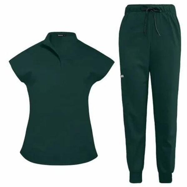 Scrubs Set for Women Nurse Uniform Jogger Suit Stretch Top & Pants with Multi Pocket for Nurse Esthetician Workwear (Green,Size:Medium)