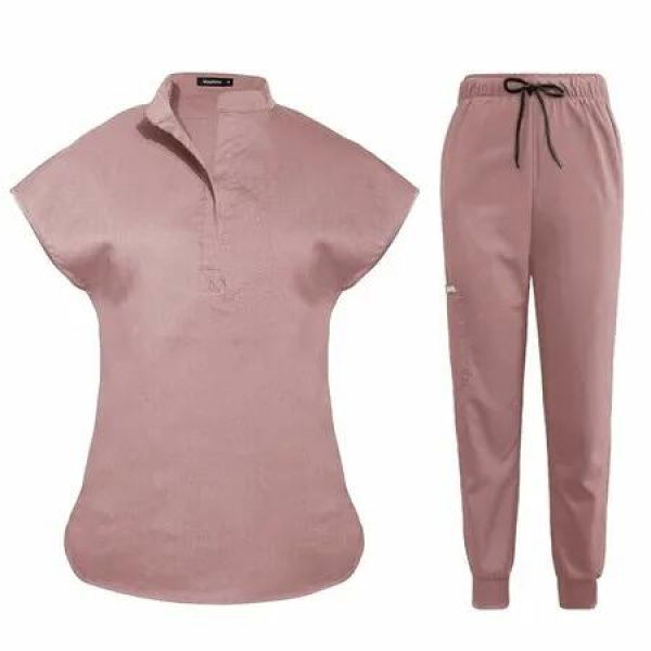Scrubs Set for Women Nurse Uniform Jogger Suit Stretch Top & Pants with Multi Pocket for Nurse Esthetician Workwear (Pink,Size:Large)