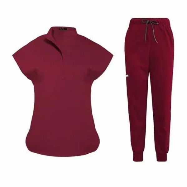 Scrubs Set for Women Nurse Uniform Jogger Suit Stretch Top & Pants with Multi Pocket for Nurse Esthetician Workwear (Red,Size:Large)