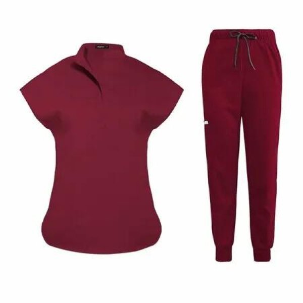 Scrubs Set for Women Nurse Uniform Jogger Suit Stretch Top & Pants with Multi Pocket for Nurse Esthetician Workwear (Red,Size:XX-Large)