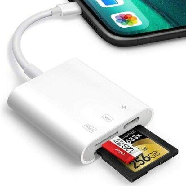 SD Card Reader for iPhone iPad Trail Camera Micro SD Adapter with Dual Slots for Photography SLR Cameras