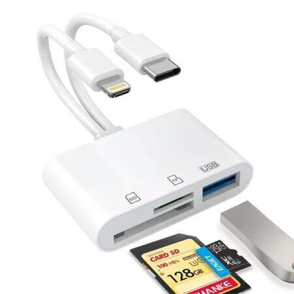 SD Card Reader for iPhone,iPad,USB C and Lightning Dual Port SD Card Adapter,Memory Card Reader,Support SD,Micro SD,USB 3.0,No App Driver Required