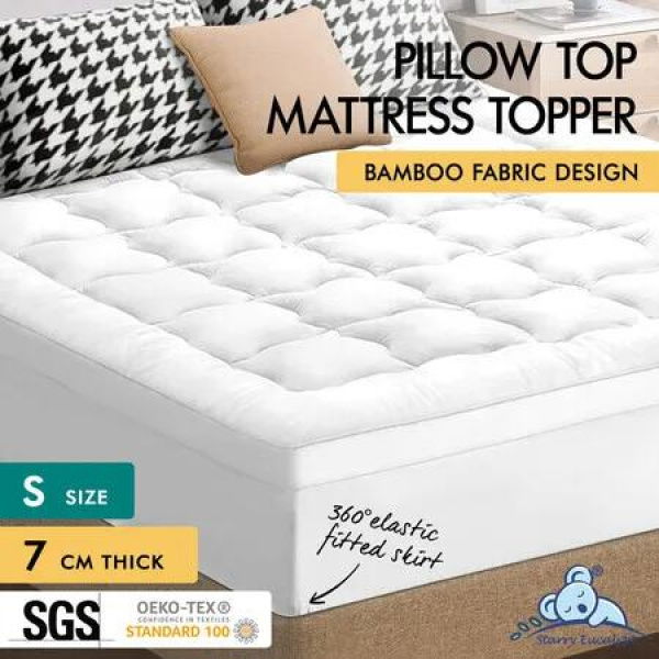 S.E. Mattress Topper Bamboo White Pillowtop Protector Cover Pad Single 7cm