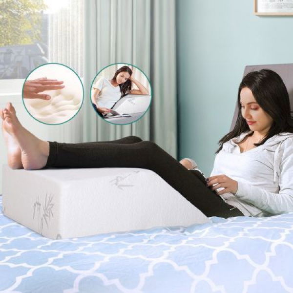 S.E. Memory Foam Leg Elevation Pillow Wedge Backrest Support Cushion Bamboo Cover.