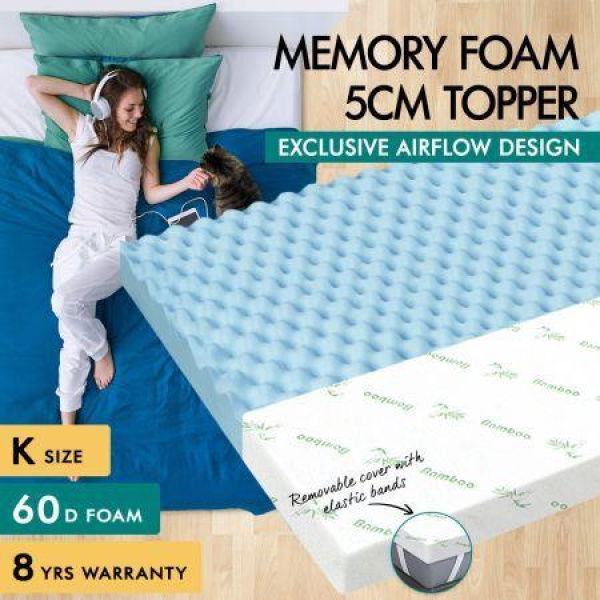 S.E. Memory Foam Mattress Topper Airflow Zone Cool Gel Bamboo Underlay 5 Cm King.